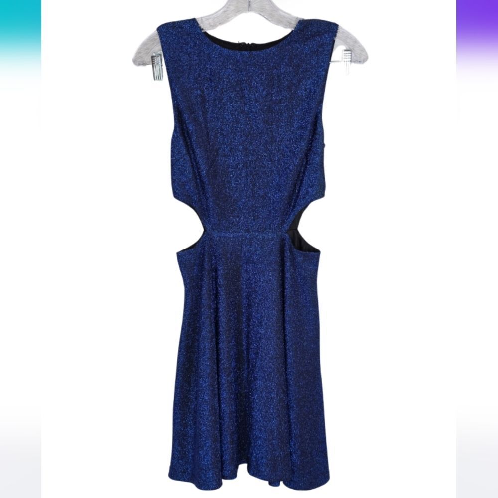 Aakaa S Cut-Out Sides Elegant Blue Glitter Dress AP-1352